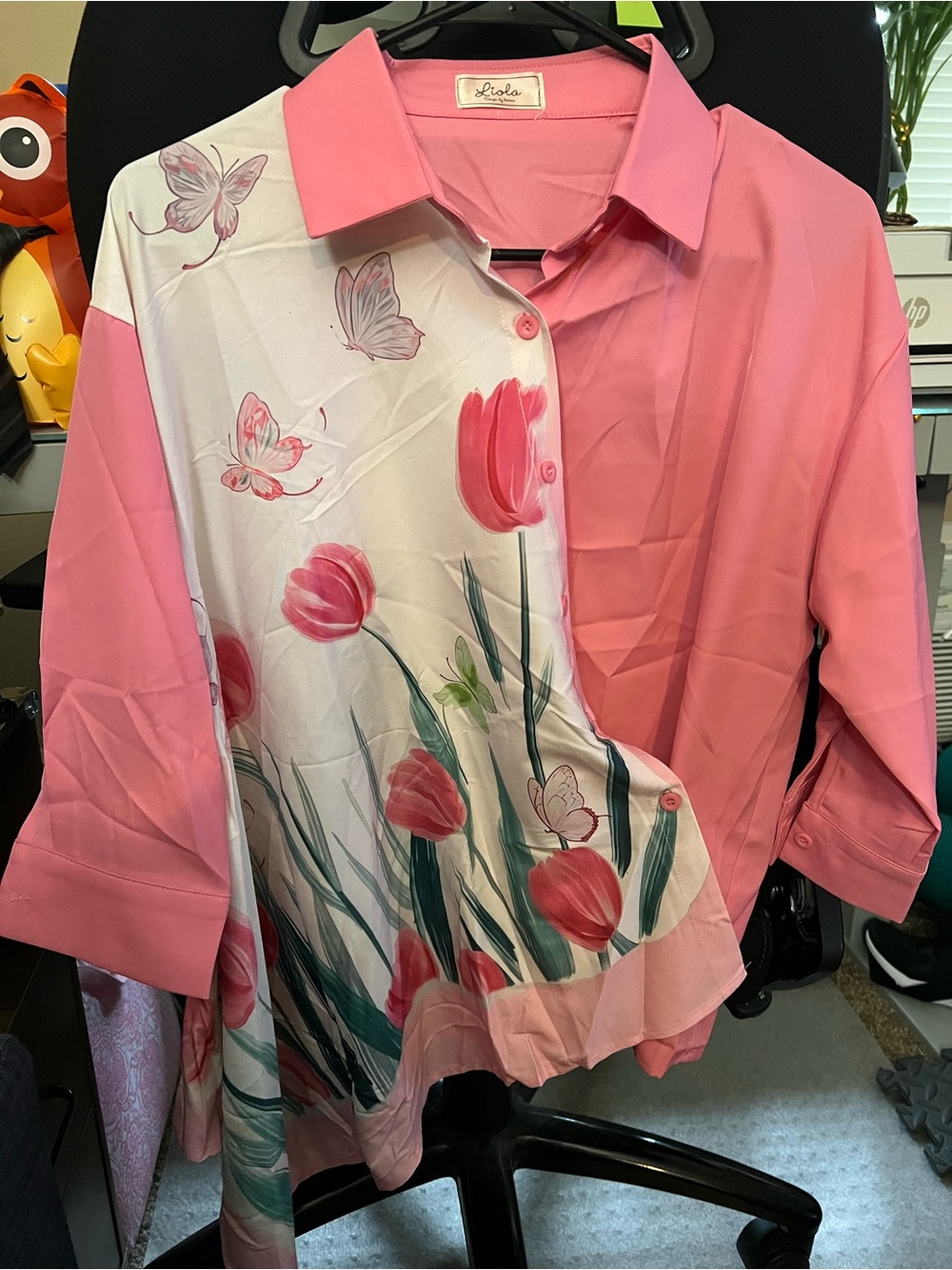 Pink Floral Button-Down Blouse